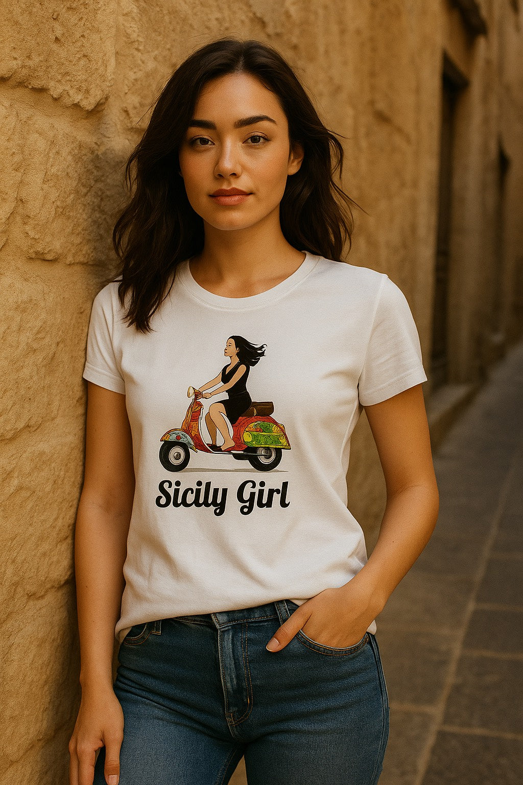 Girl wearing T Shirt Sicily girl